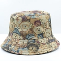 Close-up of retro jacquard fabric with all-over bear pattern on bucket hat - 14# Retro Bear Print