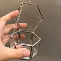 Hexagon glass jewelry box with silver metal frame for rings and small accessories - 7.5*6.5*4.5cm / Electroplated Silver