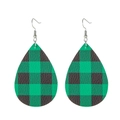 Close-up of teardrop earrings featuring a green and black checkerboard leather texture - Green Black Checkerboard Leather