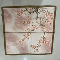 Pink magnolia flower pattern square silk scarf with brown border and satin finish - Fashionable Antique Floral Pink Square Scarf / 65