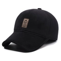 Gorra de béisbol de invierno negra para hombre con forro polar y parche de cuero logo - Ajustable / Negro