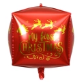 Detail of red and gold 4D cube balloon with My First Christmas print and reindeer - 4D Square Merry Christmas Red