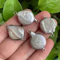 Handheld group of 4 baroque pearl pendants with silver plated edges and double loops - No.42 Width 16-17mm