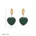 Malachite heart drop earrings with gold hoops showing dimensions 3.7cm by 2cm - A2-12-Earrings (Malachite Green)