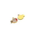 Fish-shaped enamel pendant in gold finish with brown, white, and red striped details - 11*17mm Chubby Fish - Brown & Red Stripes