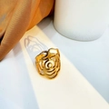 Hollow rose flower ring in golden stainless steel finish with artistic shadows - Adjustable Open / Gold Rose