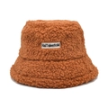 Chapeau bob d'hiver en laine d'agneau marron caramel avec patch de lettres brodé - M (56-58cm) / Couleur caramel