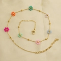 Chic stainless steel necklace with colorful flower beads and a gold finish - Multi-color Necklace