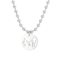 Silver beaded chain necklace with round family pendant in polished stainless steel - Necklace (KN234382-Z)