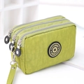 Light green washed nylon multi-layer coin purse with three zippers and wristlet strap - Medium / Autumn Green