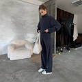 Tuta sportiva in pile blu navy con giacca con zip e collo alto e pantaloni larghi coordinati - S / Grigio