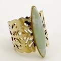 Vintage hollowed-out gold plated stainless steel ring with large oval green stone - Hollow Leaf Light Green Stone / Gold Light Green