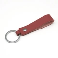 Minimalist red PU leather keychain with silver metal ring and rivet for car keys - Rouge & Silver