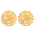 Detail of 18K gold plated round earrings with textured ripple pattern and hammered edges - 18K Gold Plated Art Texture Round (A-1233)
