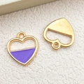 Golden heart-shaped alloy pendant with purple enamel detail for DIY jewelry making - Purple Hollow Heart (17546)