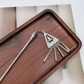 Detail of silver ethnic hair stick with tassel and zircon triangle pendant on dark wood - F0742 Hair Stick-10# (Triangle Geometric Long Tassel)