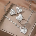 Vintage sieradenset met onregelmatig hart, ketting, ring en oorbellen in zilver - Zilver (C9570)