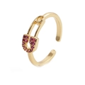 Verstellbarer goldener Sicherheitsnadel-Ring mit funkelnden lila Zirkonia-Steinen - Gold/Roter Zirkonia
