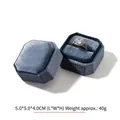 Octagonal navy blue velvet jewelry box with silver diamond ring, size 5x5x4cm - Grey Blue