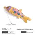 Golden stainless steel fish pendant with colorful enamel details and size measurement scale - Purple and Pink Koi Pendant (PJ92412C)