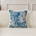 Blauer Vintage Blumen Jacquard Kissenbezug mit eleganter Fransenverarbeitung Detail. - 45*45cm (Mit Füllung) / Monet Garten