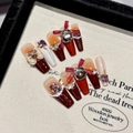 Handmade ballerina press-on nails in deep red and cream with 3D bows and rhinestones - Extra Small (XS) / 2397-Extra Long Coffin