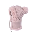 Pink knit balaclava with faux fur lining and pom-pom detail for winter warmth - Pink