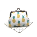 Detailed view of white canvas coin purse with pineapple print and silver metal clasp - White Background Pineapple (Fruit No.6)
