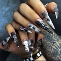 Matte Halloween Stiletto Kunstnägel mit Ghostface, Spinnennetz und Totenkopf Design - Kleber-Stil (CJCY-584)