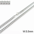 Men's 5.5mm silver stainless steel curb chain necklace with lobster clasp closure - 5.5mm Steel / Necklace 45cm