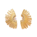 Golden sunburst stainless steel earrings with sparkling zircon inlay on white background - Gold Radiated Inlaid Zirconia Style