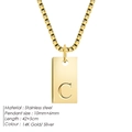 Minimalist stainless steel 14K gold plated necklace with rectangle letter C pendant - Letter C / Steel