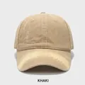 Vintage khaki washed cotton baseball cap with embroidery and distressed hole details - M (54-58cm) / Khaki
