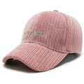 Rosa Cord-Baseballkappe mit STRENGTH-Stickerei und gebogenem Schirm für Damen - Verstellbar / Rosa