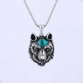 Vintage punk wolf head pendant necklace with green gemstone eye in stainless steel - Blue Eyes Wolf Head Style (D0907-2)