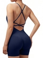 Tuta da yoga blu navy con schiena scoperta spalline incrociate ed effetto push-up - XS / Blu Notte