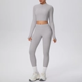 Ensemble de yoga gris avec veste à fermeture éclair et legging de sport taille haute - Gris Givré