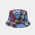 Reversible bucket hat with navy blue sea creature fish print for outdoor sun protection - Deep Blue Colorful Fish