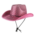 Glittery pink sequined western cowboy hat for stage performance and festive parties - One Size / Rose Red
