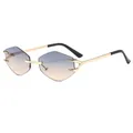 Frameless rimless hexagon sunglasses with orange and blue gradient lenses and gold metal frame - Blue Tea