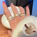 Elegant gold-plated ring set with beige marble enamel, small diamonds and mother of pearl - JZ6129 Gold Beige Marble Enamel Ring Set
