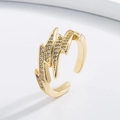 18K gold plated lightning bolt ring with sparkling white cubic zirconia and open band - Adjustable Open / Gold Lightning Style (11993)