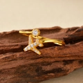 Anello regolabile aereo in argento S925 dorato con micro-pavé di cristalli brillanti - Taglia 14 (Aperto Regolabile) / Oro 18K