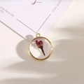 Golden round resin pendant with purple dried flower bud specimen for DIY jewelry - Style 6