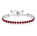 Bracciale in argento con zirconi rossi da 3mm e chiusura a scorrimento regolabile - Zircone Rosso - Argento