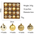 Set van 16 gouden kerstballen van 6 cm met matte, glitter- en geribbelde afwerking - Goud