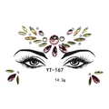 Close-up of YT-167 face gems with pink, green and clear rhinestones for face art decoration - Deep Pink Olive Green Gem Style (YT-167)