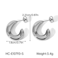 Detail view of silver heart-shaped C earrings with precise 2.21cm dimensions - C-Shape Style (HC-E10793-S)