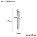 Detail view of 2.5cm stainless steel sword pendant with textured grip and hanging loop - Silver Vintage Dagger