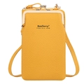 Vertical yellow lychee grain leather crossbody phone bag with gold metal clasp closure - Yellow